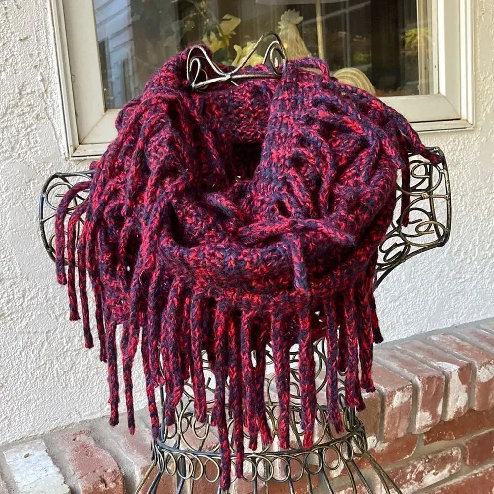 Coco + Carmen Red/Blue Fringed Infinity Scarf